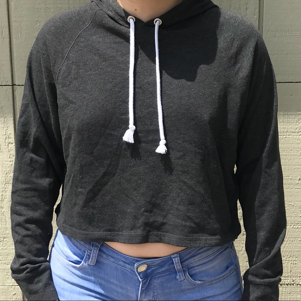 Gray Cropped Hoodie
